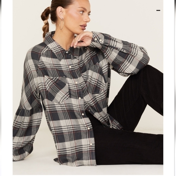 Wrangler Retro Gray Americana Long Sleeve Snap Button Western Shirt Sz Large - Picture 1 of 6
